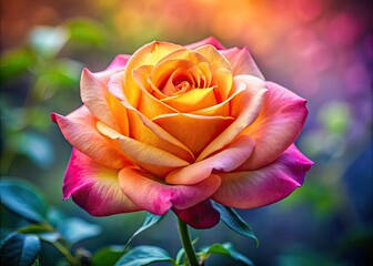 Fototapeta premium An exquisite rose in bloom, adorned with tender petals, gently contrasts with a soft, blurred background, embodying elegance and tranquility in its simplicity.