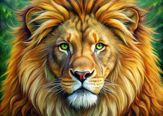 Obraz premium An intricate portrayal of a lionâ€™s face, reflecting the formidable power and striking beauty of the wild, encapsulating the essence of natureâ€™s majesty.