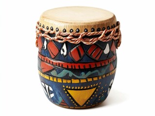 Decorative Tribal Drum Ornament   Festive Holiday with Colorful Geometric Patterns and Textures on Simple White Background