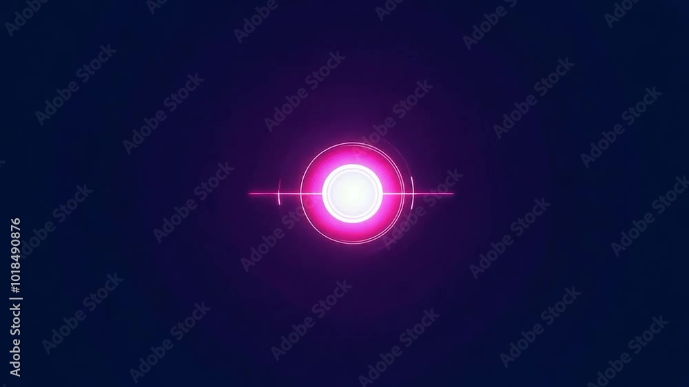 Poster animation showcases a white sphere growing and generating glowing pink circles against a dark blue b