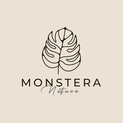 monstera leaf nature logo, nature icon logo template vector illustration design.