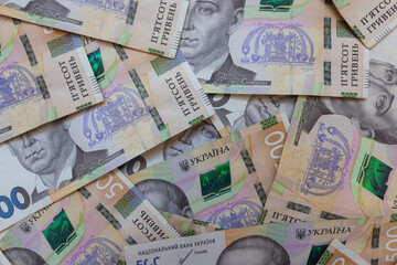 dollar and  500 hryvnyas banknotes background