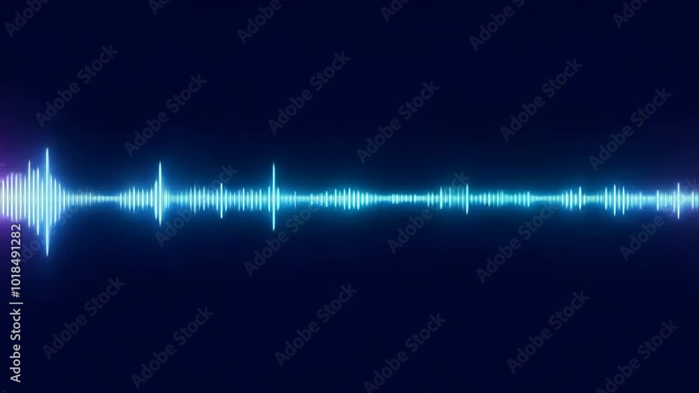 Poster blue sound wave moves across a black background, continuously changing its shape over time. the dyna