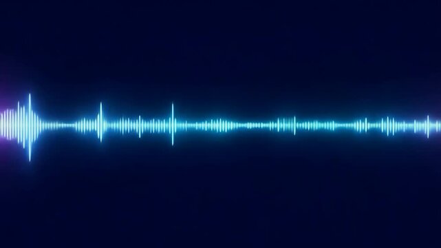 Blue sound wave moves across a black background, continuously changing its shape over time. The dynamic visualization showcases the fluidity of audio frequencies and energy