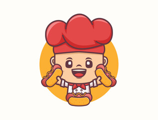 Hot dog chef mascot design. Food logo template