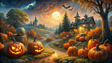 Explore spooky Halloween art featuring pumpkins, ghosts, and haunting landscapes to beautifully enhance your seasonal decor and bring a festive atmosphere to your home.