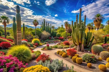 Fototapeta premium Explore the Lush Botanical Garden in Phoenix, Arizona, where vibrant flora and colorful plant species create a breathtaking tapestry of nature's beauty and diversity.