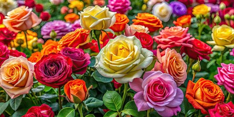 A stunning array of blooming roses in various colors highlights the beauty and diversity of nature, celebrating the exquisite artistry found in floral gardens.
