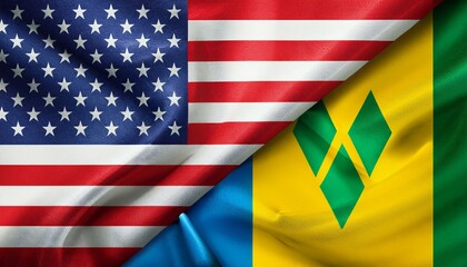 アメリカの国旗とセントビンセントおよびグレナディーン諸島の国旗(America flag & Saint Vincent and the Grenadines flag.)

