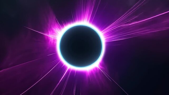 Black hole event horizon emitting purple and blue energy on a black background. Perfect to illustrate concepts such as singularity, astrophysics, relativity