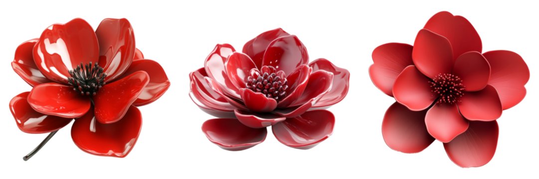 Red flower with intricate petals isolated on a transparent background perfect for botanical-themed designs or nature illustrations. - Powered by Adobe
