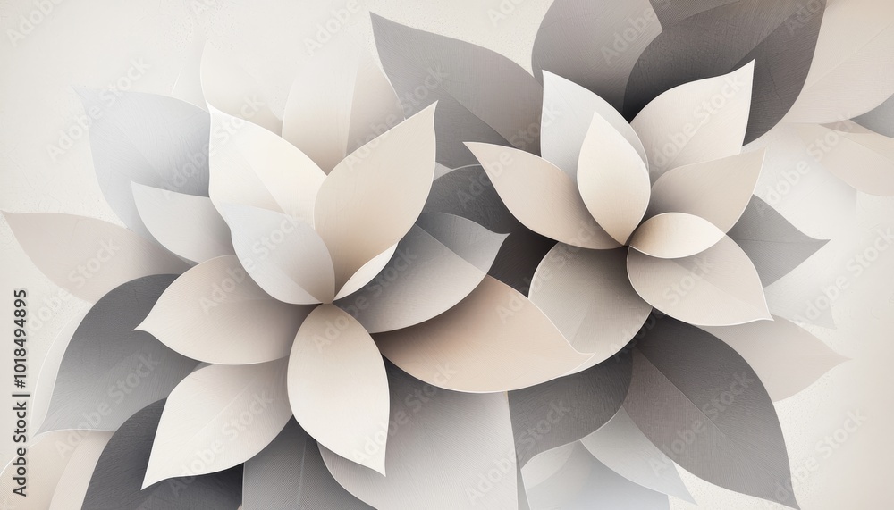 Poster abstract geometric flowers in neutral tones create a minimal yet dynamic pattern against a soft, mut