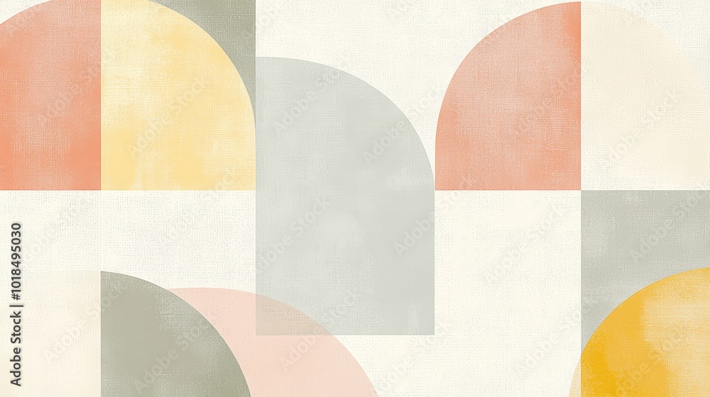 Poster abstract geometric shapes in soft pastel colors, arranged in a repeating grid pattern for a clean an