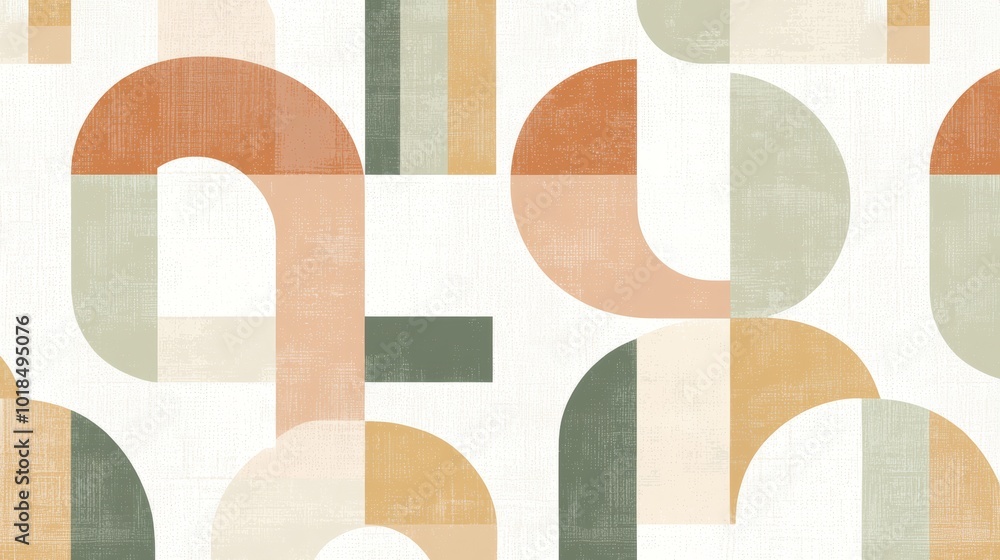 Poster abstract geometric shapes in soft pastel colors, arranged in a repeating grid pattern for a clean an