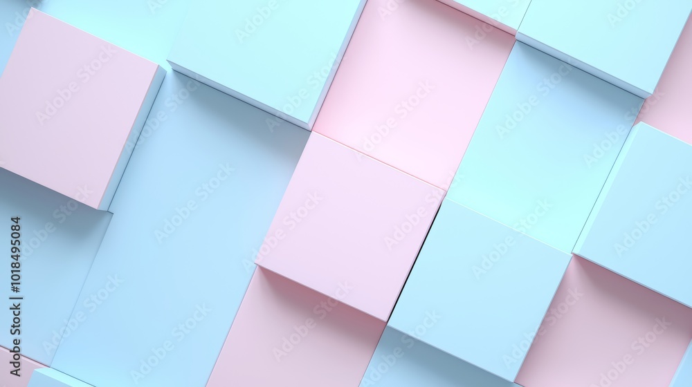 Poster Abstract geometric shapes in soft pastel colors, arranged in a repeating grid pattern for a clean and minimal look