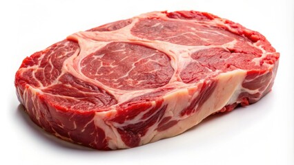 Close up view of a fresh raw beef ribeye steak isolated on white background, beef, ribeye, raw, close up, steak, meat, fresh