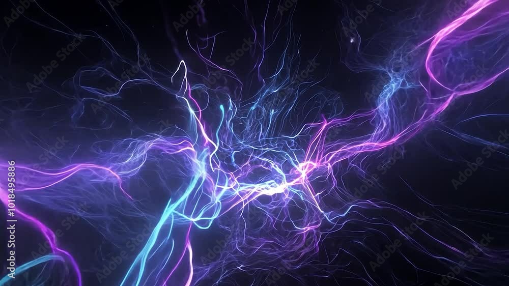 Poster abstract energy is flowing and glowing against a black background with particles. this would be perf