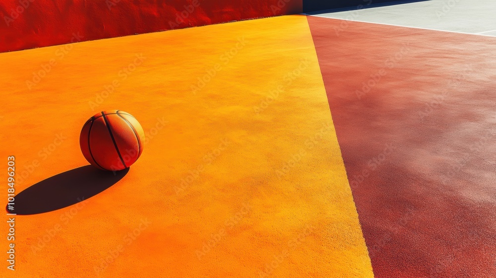 Poster minimalist basketball court design, abstract lines on a blank surface, emphasizing simplicity and fo