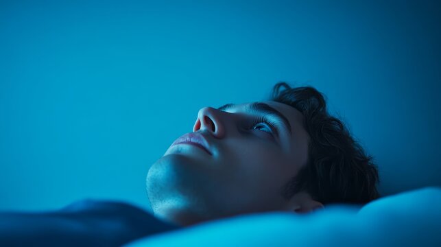 Stressed individual lying awake in bed