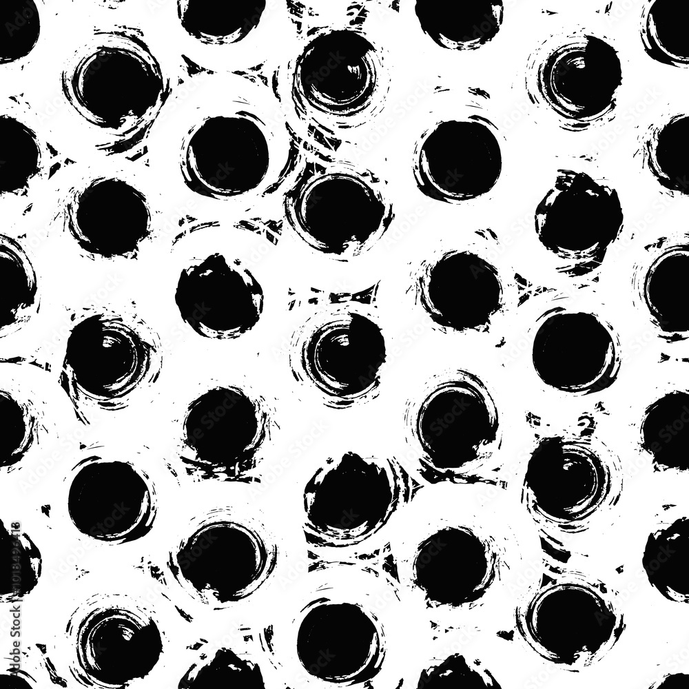 Aufkleber vector dots pattern. seamless black and white brush stroke background. polka dot print with distress