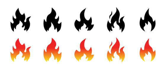 Fire icons. Fire flame icon set. Fire flames. Flame symbols. Fire silhouette. Vector illustration