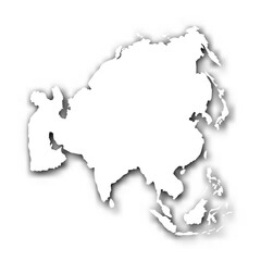 Fototapeta premium Silhouette map of Asia continent. White vector map with dropped shadow on light gray background.