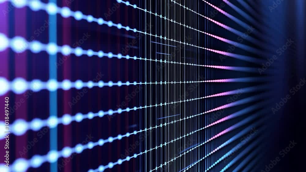Poster blue and purple lights travel through a network mesh, creating a captivating visual effect with a sh