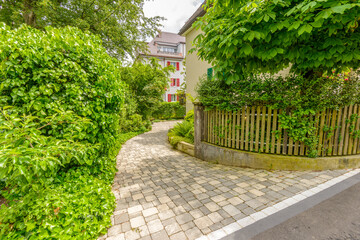 A perfect neighborhood. Houses in suburb at Spring in the Zurich, Switzerland.