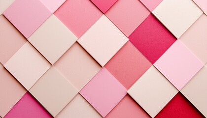 Geometric diamonds in soft shades of pink and beige, arranged symmetrically to create a clean and structured pattern