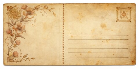 Vintage postcard with elegant handwritten message, retro, antique, communication, correspondence, nostalgic