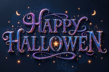 Elegant Halloween Greeting with Moon and Starry Night Elements
