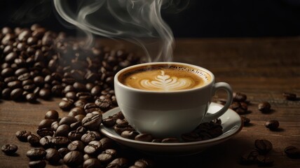 Coffee, Cup, Steam, Coffee Beans, Boiling Water, Plate, Spoon