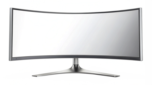 Ultra wide curve lcd monitor screen isolated on transparent background