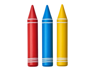 Collection set of red blue and yellow crayons isolated on transparent or white background, png
