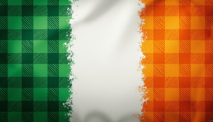 Irish Flag with Green, White, and Orange Plaid Design