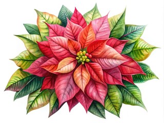 Naklejka premium Beautiful watercolor poinsettia floral design, perfect for holiday decorations and seasonal themes. Adds vibrant elegance and warmth to any festive setting.