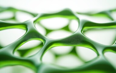 Microscopic close-up of green algae cells, showing intricate patterns and cell structure, vivid details, high-resolution, scientific research concept