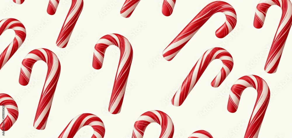 Poster minimalist candy canes outlined in red, repeating diagonally on a soft cream background for a subtle