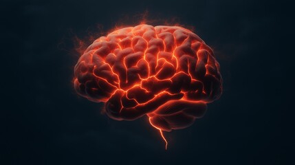 A striking image of a human brain with red electric patterns against a stormy dark background, symbolizing neural activity or mental power.