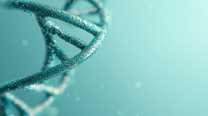 A detailed visualization of a DNA strand made of glowing particles, representing scientific research and biotechnology.