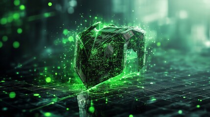 Digital representation of a bull with glowing green lines and binary code, symbolizing a bullish stock market trend in technology.