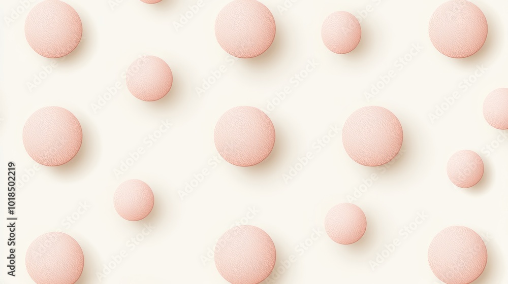 Poster Minimalist polka dots in soft blush, evenly spaced on a light cream backdrop for a playful yet subtle effect