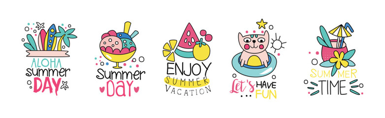 Obraz premium Summer Day Chill and Relax Sticker with Inscription Vector Set