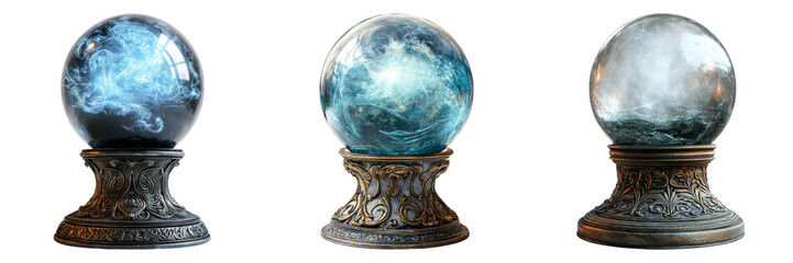 Crystal ball with stand isolated on a transparent background perfect for fantasy-themed illustrations or fortune-telling designs.