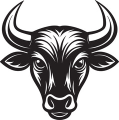 Fototapeta premium Bull head logo in vector silhouette, characterized by a clean and bold design, emphasizing its strong features