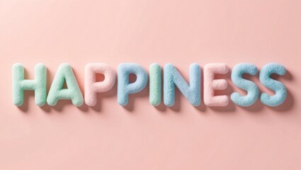 Soft Pastel Letters Spelling Happiness on Pink Background