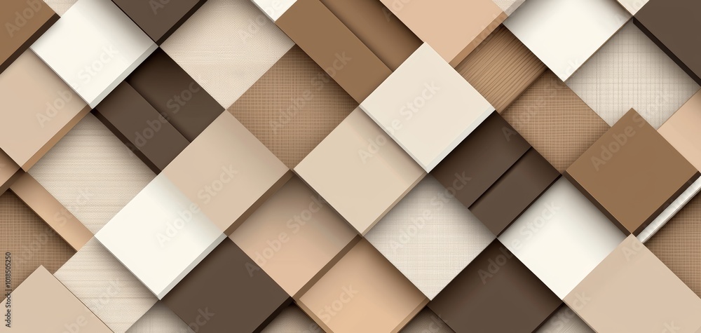 Poster Overlapping squares in muted earth tones, creating a dynamic yet clean seamless pattern with even spacing