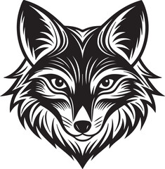 Fototapeta premium Vector silhouette of a fox head in black and white against a white backdrop