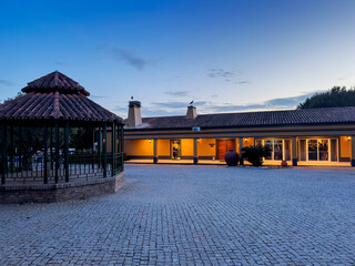 Typical Portuguese house at the end of the day with a stork at the top.