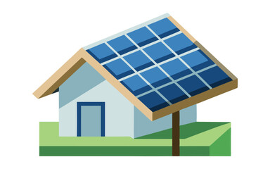 Minimalist Solar-Powered House Icon with Blue Panels  vector on white background